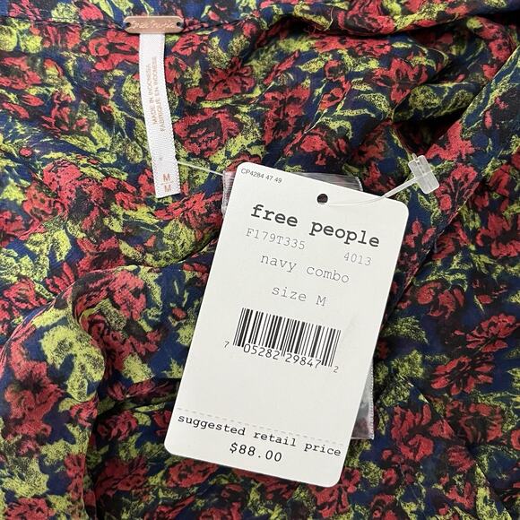 Free People Womens Easy Rider Floral Sheer Button Up Blouse Size M Navy Romantic - Picture 7 of 8